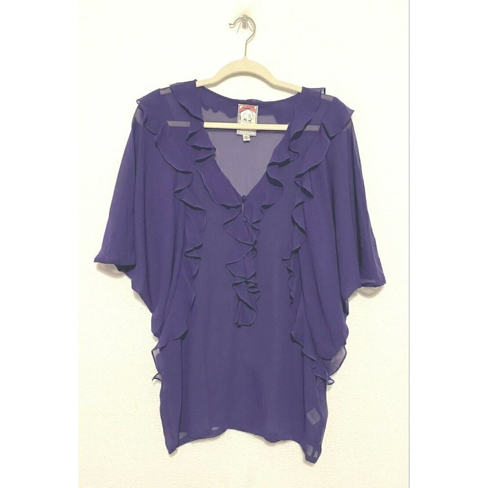 Anthropologie Yoana Baraschi Top Womens XS Purple Sheer Ruffle Silk Boho